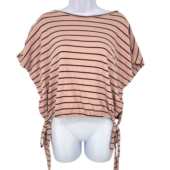 Lucky Brand Striped Short Sleeve Top With Side Ties Pink Size Medium - Picture 1 of 10